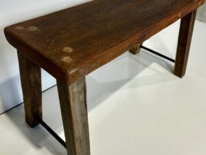 Solid Hardwood Bench with Angled Legs and Metal Accents